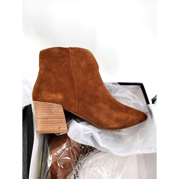 Kensie 10 Boots Real Suede Leather Ankle Bootie Shoes Pointed Toe Classic Brown - Picture 2 of 12